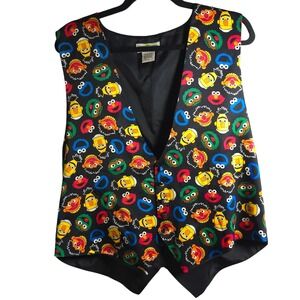 Vintage Sesame Street Silk Vest Men's L 1994 Jim Henson Character Print Collect